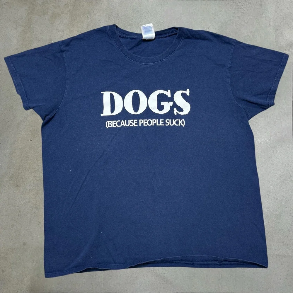 Dog Graphic Tee Men's XL Blue Dogs Because People Suck Sarcastic T-Shirt